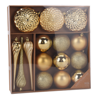 Vánoční ozdoby - PP zlaté - různé tvary 6-16 cm, sada 15ks