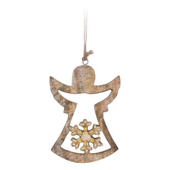Vánoční ozdoba - dřevěná, anděl s korálky 15 cm, 1ks