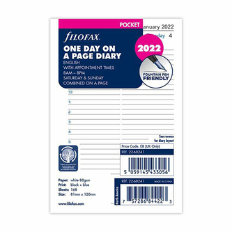 Náplň do diára Filofax 2022, vrecková/denná ENG
