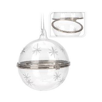 Vánoční koule - skleněná 80 mm / otevírací stříbrná, 1ks