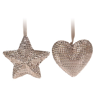 Vánoční ozdoba - PS zlatá, hvězda / srdce 15 cm, 1ks