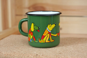 Smaltovaný hrnček 8cm - tmavo zelená - pes