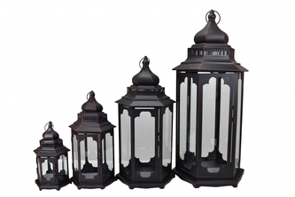 Kovová lucerna hnědá sada 4 ks