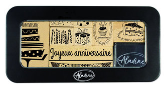 Dřevěná razítka - dárkové balení v plechové krabičce NAROZENINY