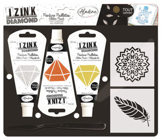 Dimantové barvy + šablony - sada Peříčka