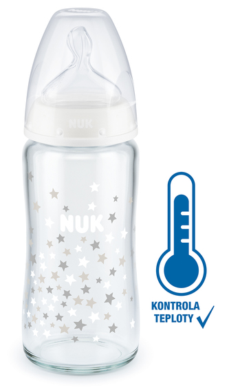 NUK First Choice skleněná láhev s kontrolou teploty bílá 240 ml