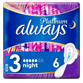 Always Platinum Night Hygienické vložky s křidélky 6 ks Always Platinum Night Hygienické vložky s křidélky 6 ks