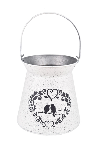 Plechový květináč kyblík Love birds 17,5x18 cm