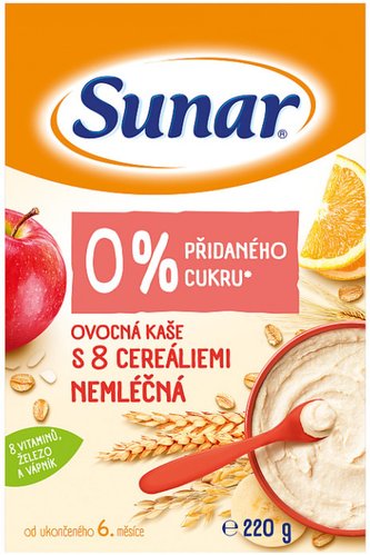 Sunar nemléčná ovocná kaše s 8 cereáliemi 220 g