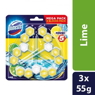 Domestos Power 5 tuhý WC blok s vůní limetky 3x 55 g