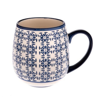 Keramický hrnček - modrý vzor 390 ml