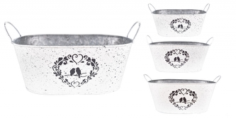 Plechový květináč oválný Love birds, sada 3 ks