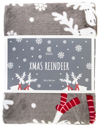 Deka z mikrovlákna XMAS REINDEER tmavě šedá 150x200 cm Essex
