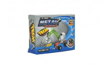 Stavebnice kovová stavební stroje 4 druhy v krabičce 12x9x3cm