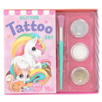 Sada třpytivého tetování Ylvi, 3 barvy, štětec, šablony