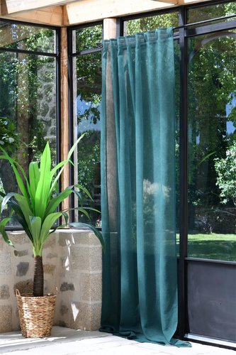 Dekorační záclona s poutky režného vzhledu DERBY zelená 140x260 cm (cena za 1 kus) France