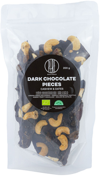 BrainMax Pure Lámaná čokoláda hořká, kešu a datle, BIO, 200 g