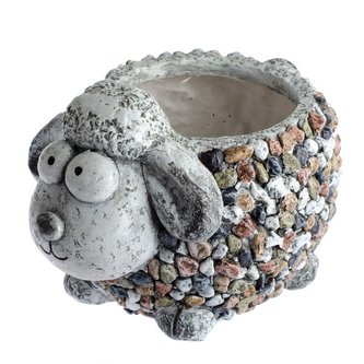 Zahradní okrasný květináč s kamínky - ovečka (polyresin), 0/2