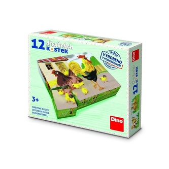 Domácí zvířátka retro - Dřevěné kostky 12 ks