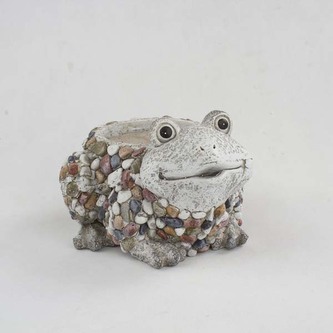 Zahradní okrasný květináč s kamínky - žabka (polyresin), 0/3