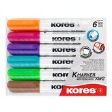 K-MARKER, Popisovač na biele tabule, skosený hrot 3-5 mm, mix 6 farieb (ružová, tyrkysová, oranžová, hnedá, fialová, svetlo zele