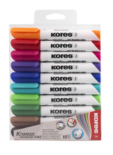 K-MARKER, Popisovač na biele tabule, skosený hrot 3-5 mm, mix 10 farieb (čierna, červená, zelená, modrá, ružová, tyrkysová, oran