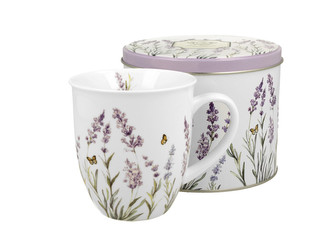 Dóza s víkem plechová + hrnek 400 ml porcelán PROVENCE