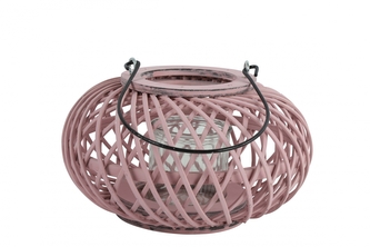 Proutěná lucerna Lena 14x23 cm, růžová