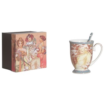 HOME ELEMENTS Hrnček 280 ml, s lyžičkou, Mucha Zima