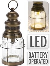 lucerna 29cm, LED, s žárovkou, kemp, zahrada, kov/sklo