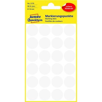 Kul.etikety Avery Zweckform-bílé,průměr 18mm,96ks