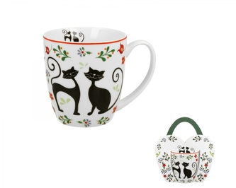 Porcelánový hrnek Etno cats 460 ml v dárkovém papírovém košíku