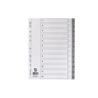 Plastový rejstřík Q-Connect A4, 1-12 bílý s šedou