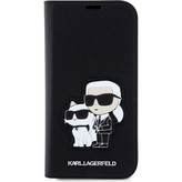 Karl Lagerfeld PU Saffiano Karl and Choupette NFT flipové pouzdro pro iPhone 13 černé