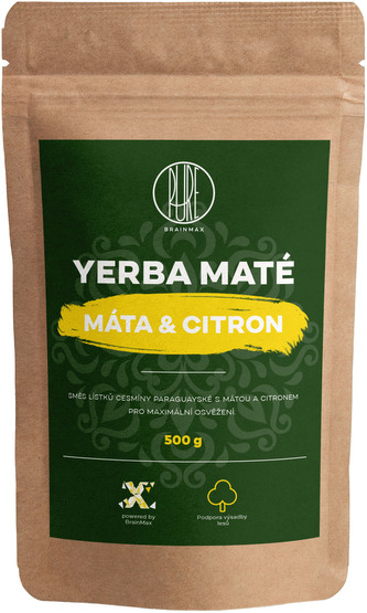 BrainMax Pure Yerba Maté, Máta & Citrón, 500 g