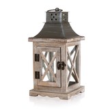 HOME DECOR Lucerna dřevěná s plechovou střechou 14 x 14 x 29 cm