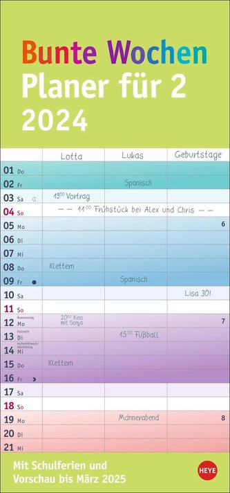 Bunte Wochen Planer für 2 2024