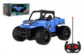Auto RC buggy pick-up terénní modré 22cm plast 27MHz na baterie se světlem v krabici 30x14x16cm