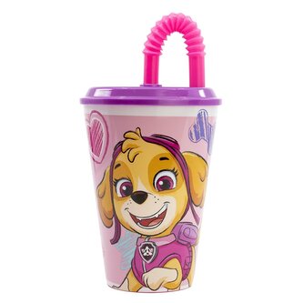 KELÍMEK S BRČKEM PAW PATROL 430 ML, PLAST, RŮŽOVÁ