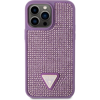 Guess Rhinestones Triangle Metal Logo kryt pro iPhone 14 Pro Max fialový