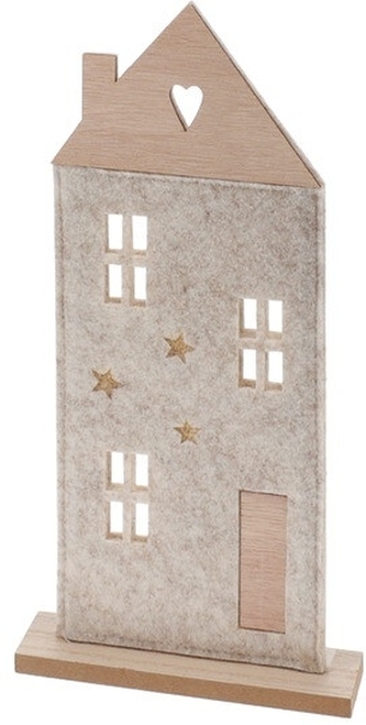 Plstěný domek na dřevěné podložce 28x15x4 cm krémový