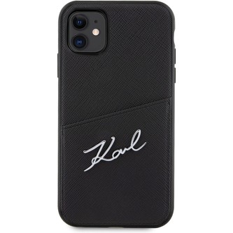 Karl Lagerfeld Saffiano Card Slot Metal Signature kryt pro iPhone 11 černý