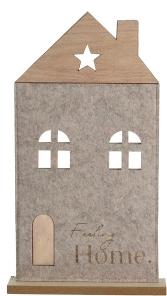 Plstěný domek na dřevěné podložce 38x22x5 cm světle hnědý