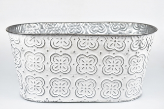 Oválný plechový květináč Ornament 16x35,5x18,5 šedý