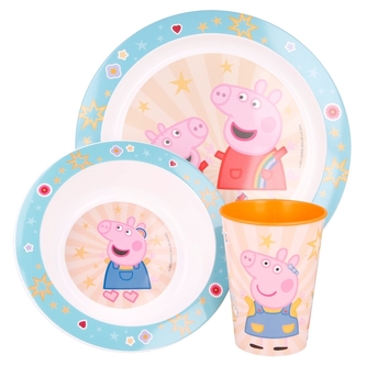 Trojdílný set nádobí pro děti Prasátko Pepa - modrý/oranžový