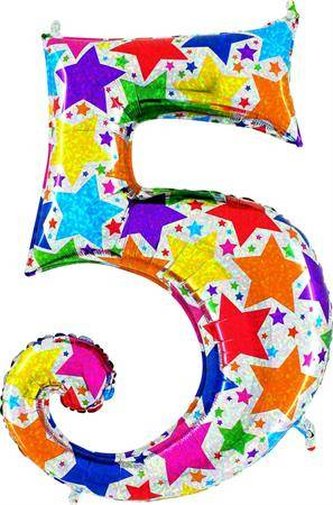 Nafukovací balónek číslo 5 barevné hvězdičky 102cm extra velký - Grabo