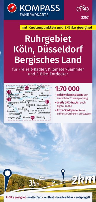 KOMPASS Fahrradkarte 3367 Ruhrgebiet, Köln, Düsseldorf, Bergisches Land 1:70.000