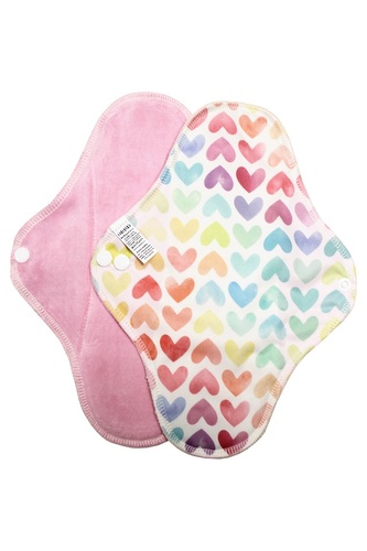Noční vložka (PUL) - Duhová srdíčka, sv. růžový velur (kojenecký plyš)