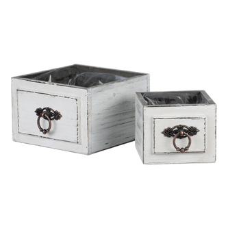 Šuplík dřevěný - obal na květiny. Bílá barva, sada 2ks.