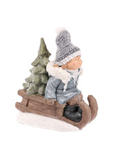 Holčička na sáňkách, svítící vánoční dekorace, magnéziová keramika